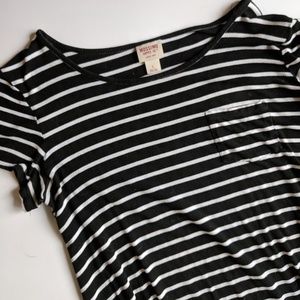 Casual Tee-Shirt Dress, Black and White Striped